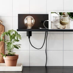 Shelf With Lamp Socket, Dimmer And USB